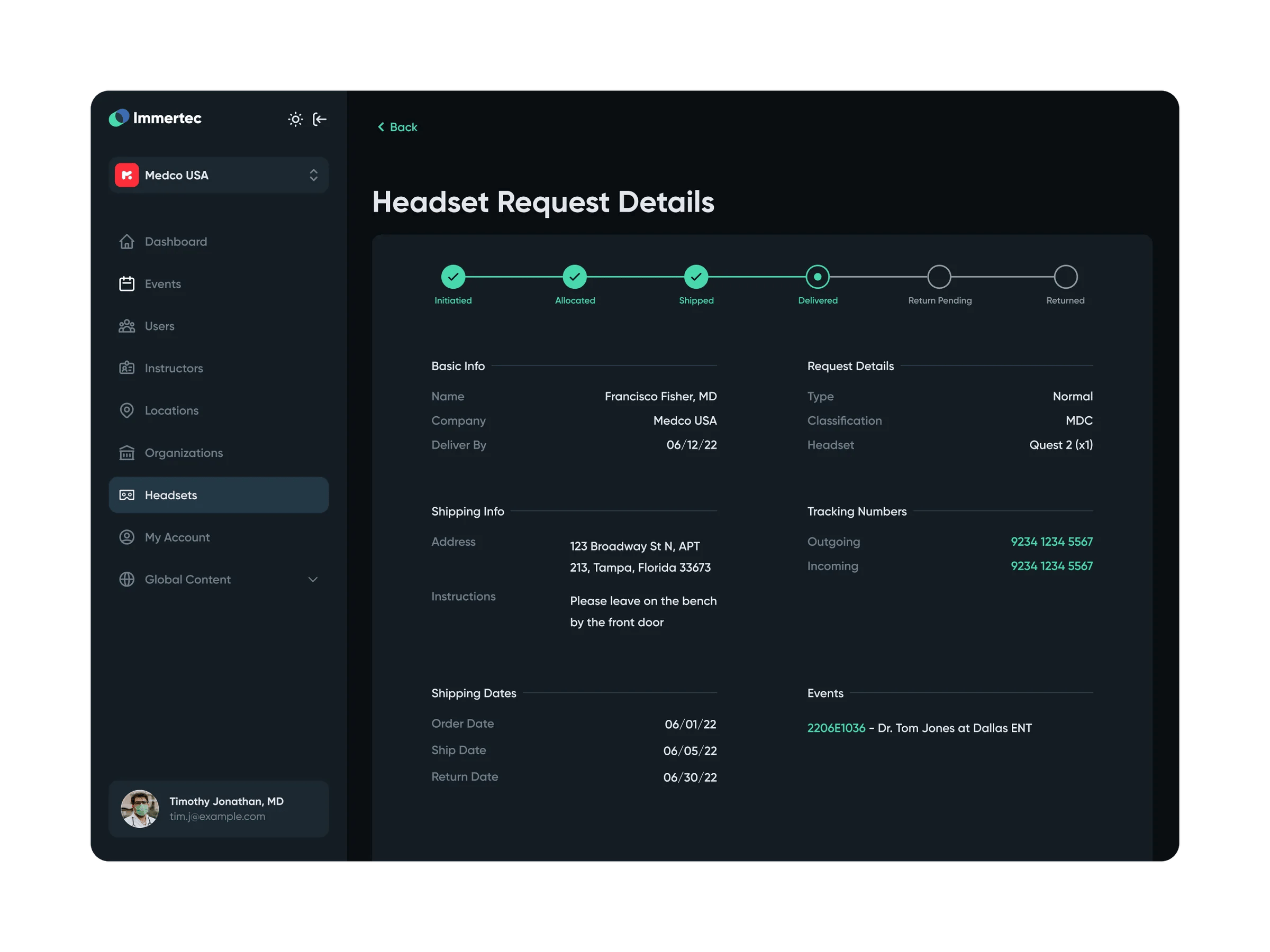 Immertec headset request management interface