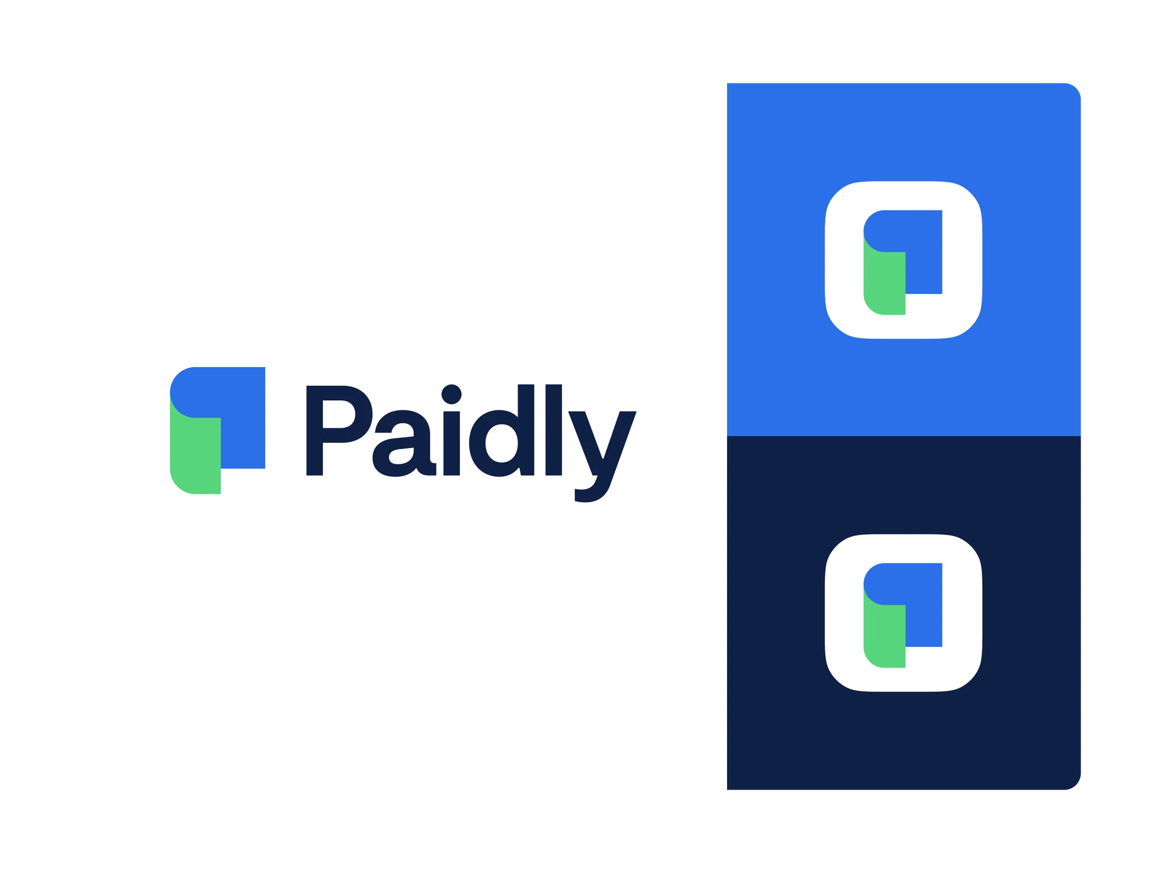 Paidly brand identity showing the full logo and app icon variations