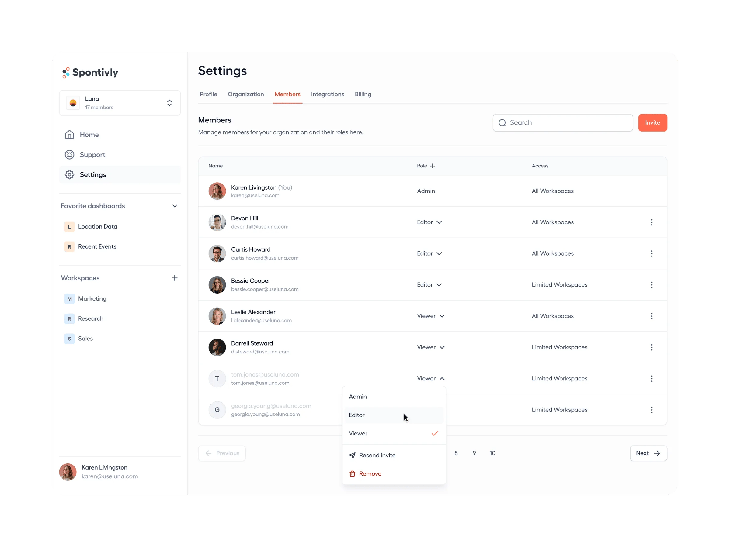 Spontivly dashboard builder interface