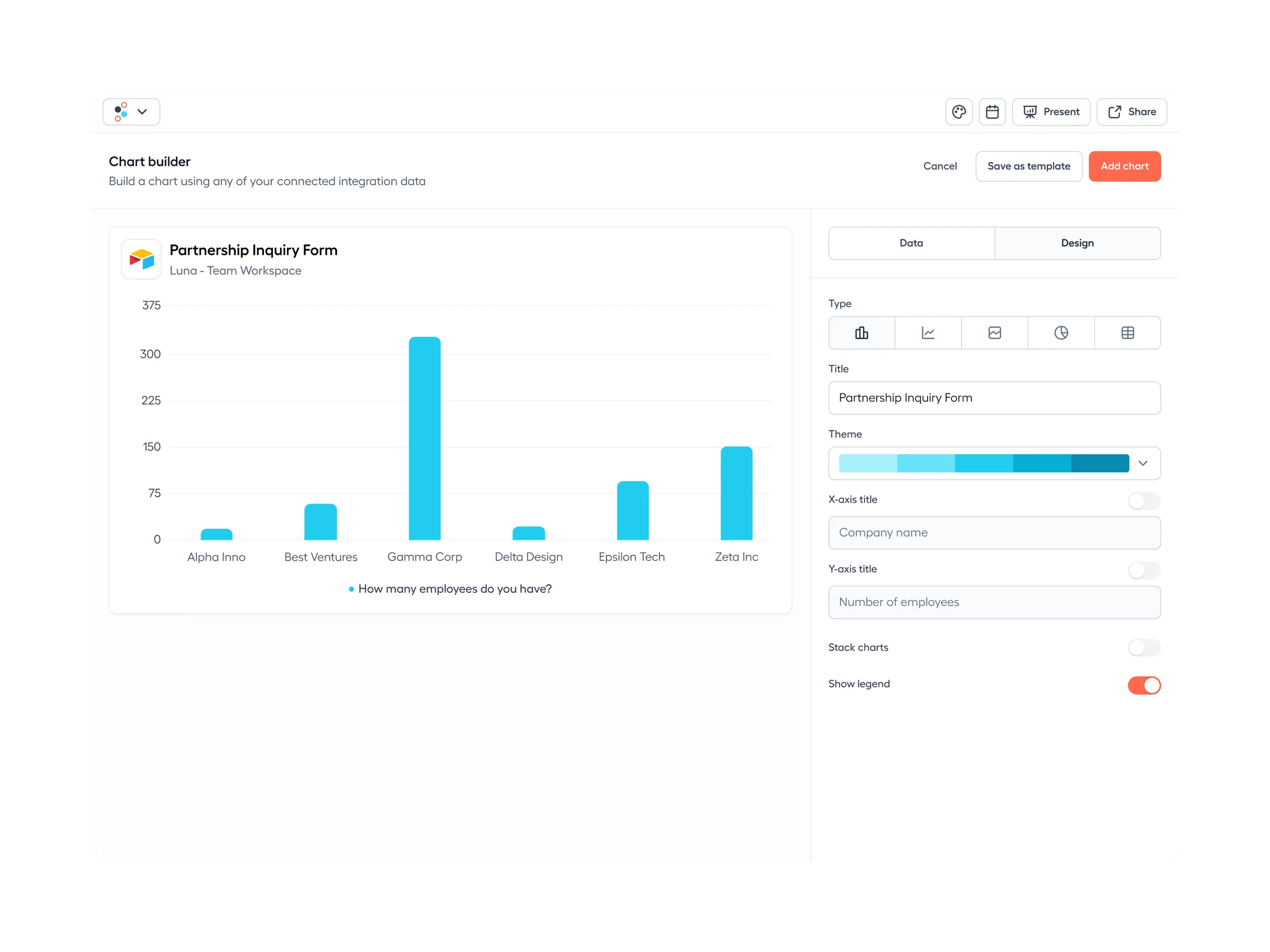 Spontivly chart builder interface showing customization options